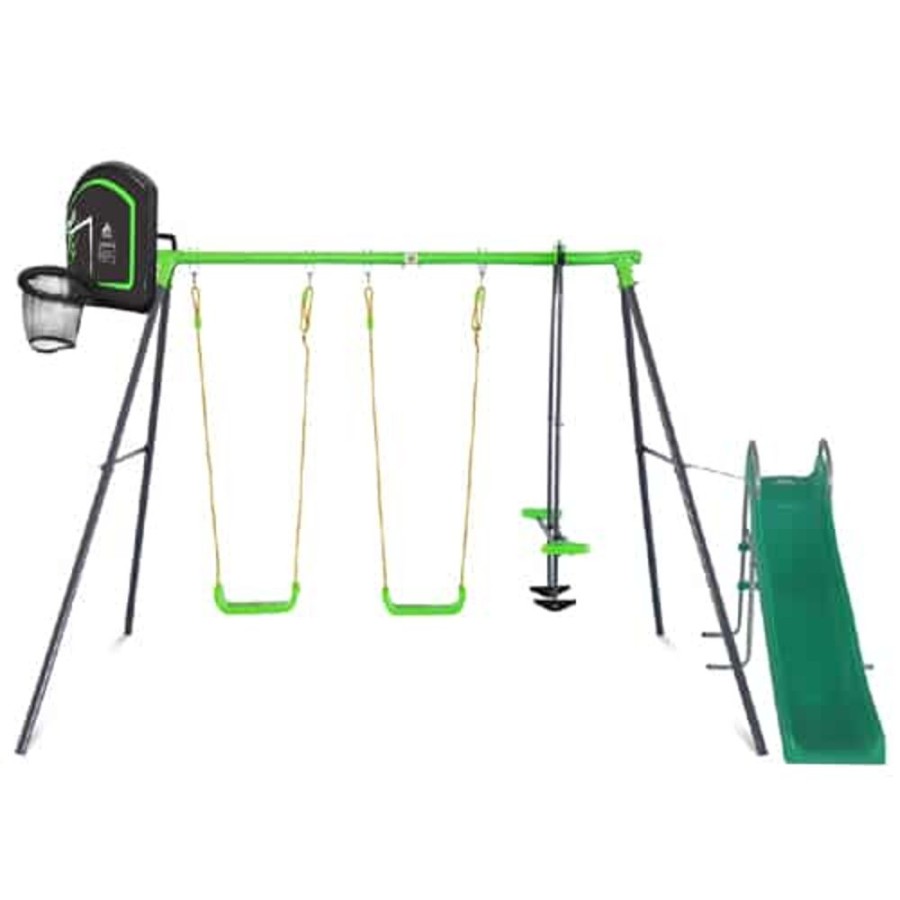 Outdoor Lifespan Kids | Lifespan Kids Hurley 2 Metal Swing Set With Slippery Slide And Hoop - Toy Buzz