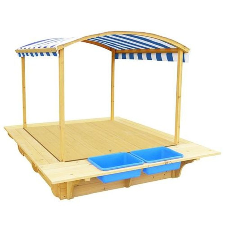 Outdoor Lifespan Kids | Lifespan Kids Playfort Sandpit With Wooden Cover - Blue Canopy - Toy Buzz