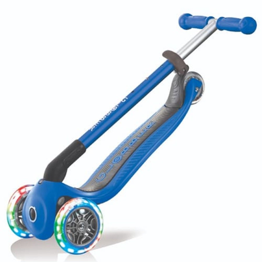 Ride On Toys Globber | Globber Primo Scooter Foldable Lights With Anodized Tbar Navy Blue - Toy Buzz