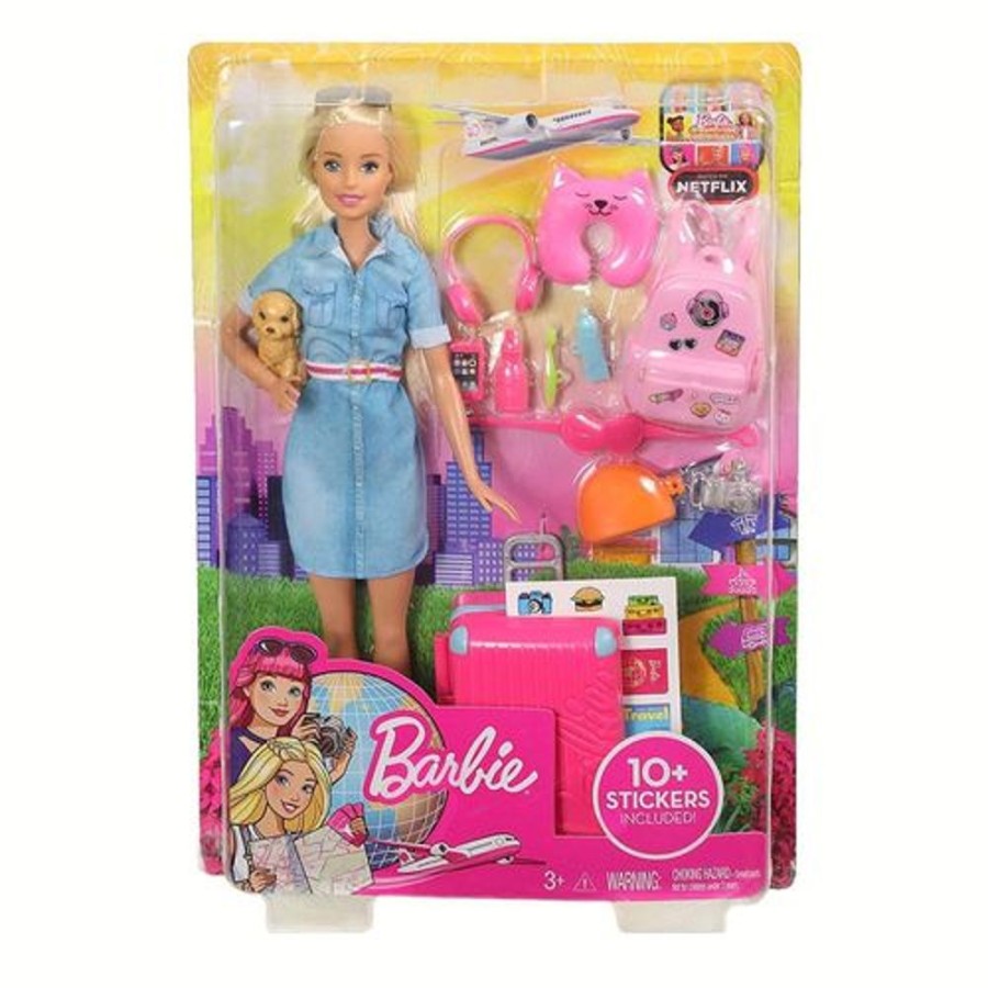 Toys & Games Barbie | Barbie Travel Lead Doll Set Pink - Toy Buzz